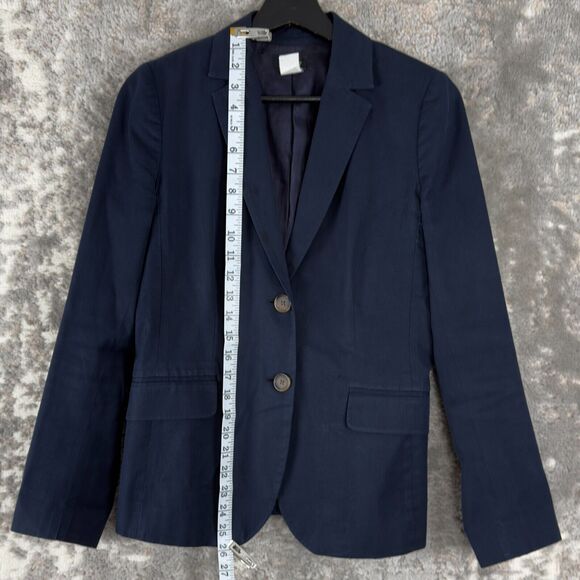 J Crew Womens Size 2 V Neck Blazer Jacket Navy Long Sleeve Button Lined - Picture 3 of 9